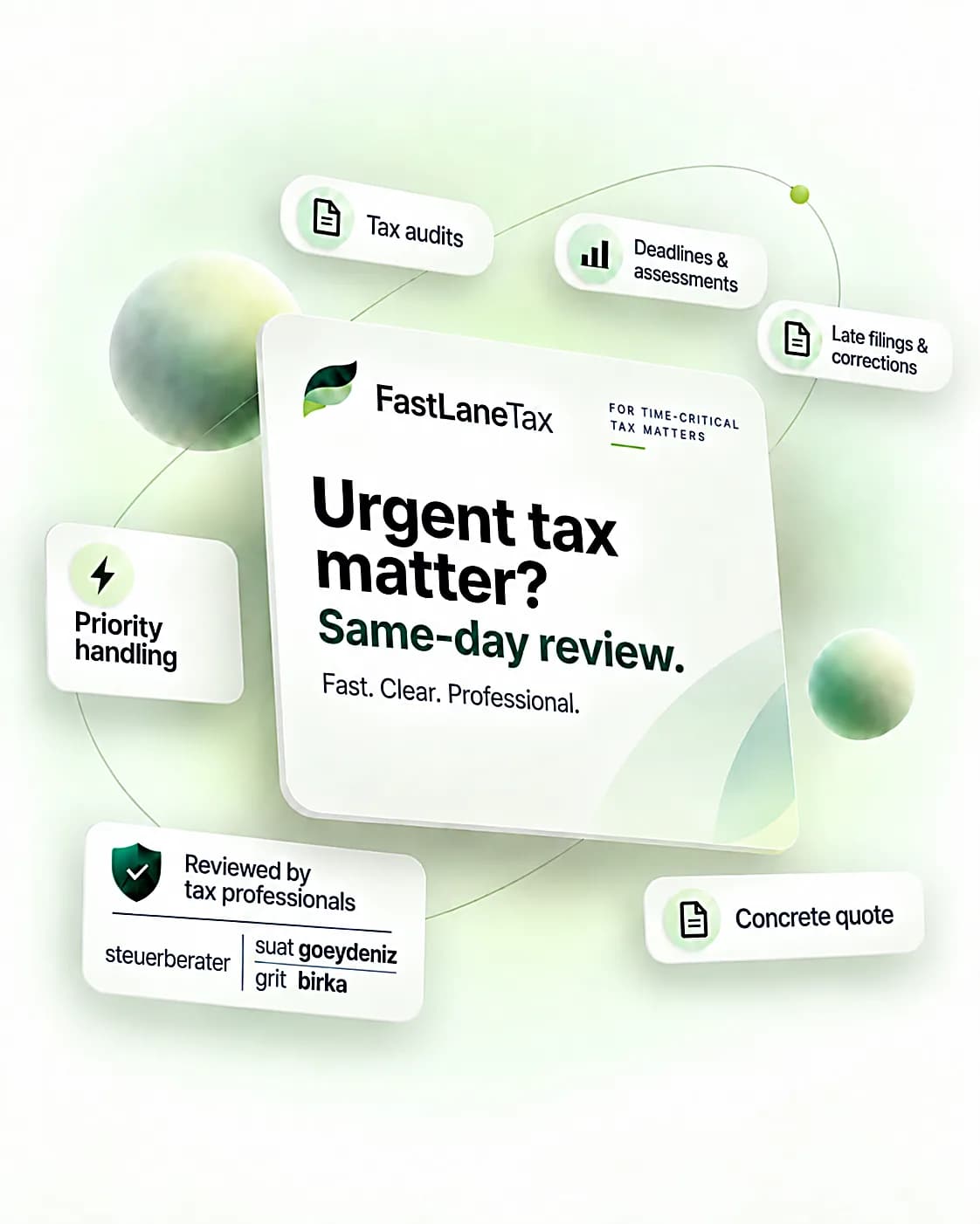 FastLane Tax: Urgent tax matter? Same-day review. Priority handling in 2–5 business days, reviewed by tax professionals.